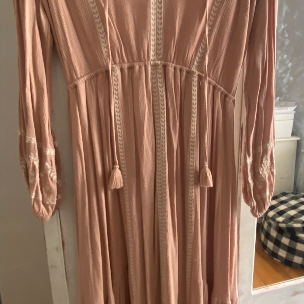 Bohemian Pink Maxi Dress with Tassel Details